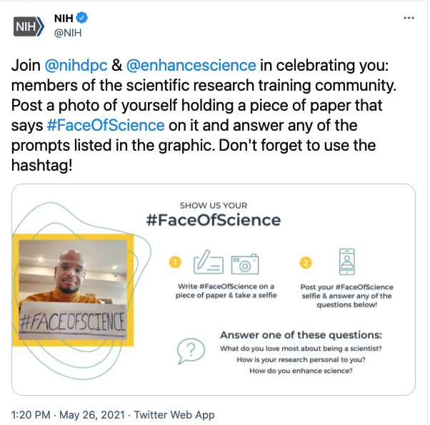 NIH repost of #FaceOfScience campaign promo featuring Paulo Sitagata